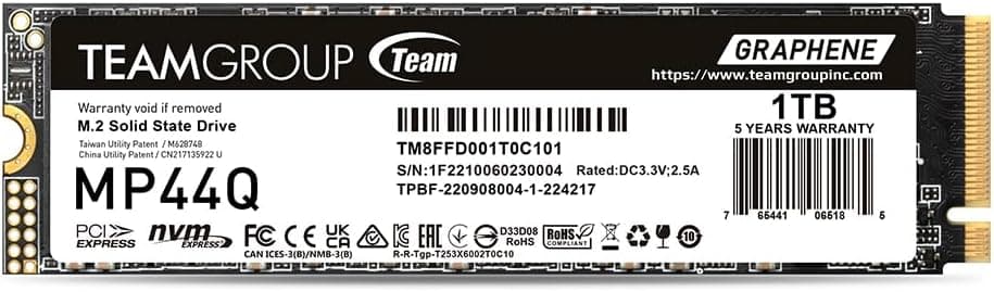 TEAMGROUP (旧称 Team) MP44Q SSD 1TB NVMe PCIe Gen4x4 M.2 2280 3D QLC NAND 最大読込:7000MB