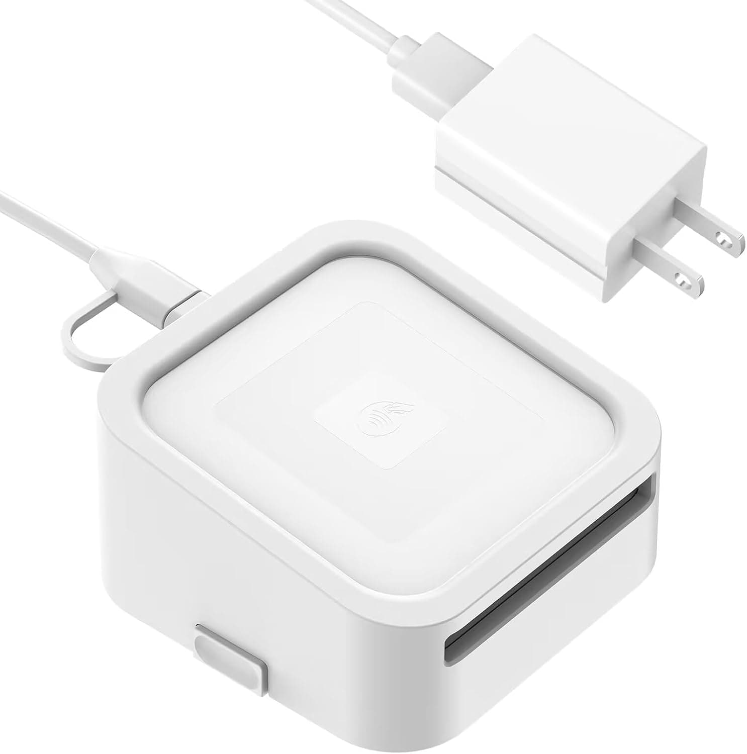 Rounkin クレジットカードドック Square Reader 1stと2nd 用美しくコンパクトなケーススクエアリーダー用スリープ防止ボタン対応ワンクリックでオンに (ケーブルと壁の充電器付属リーダーなし) ホワイト