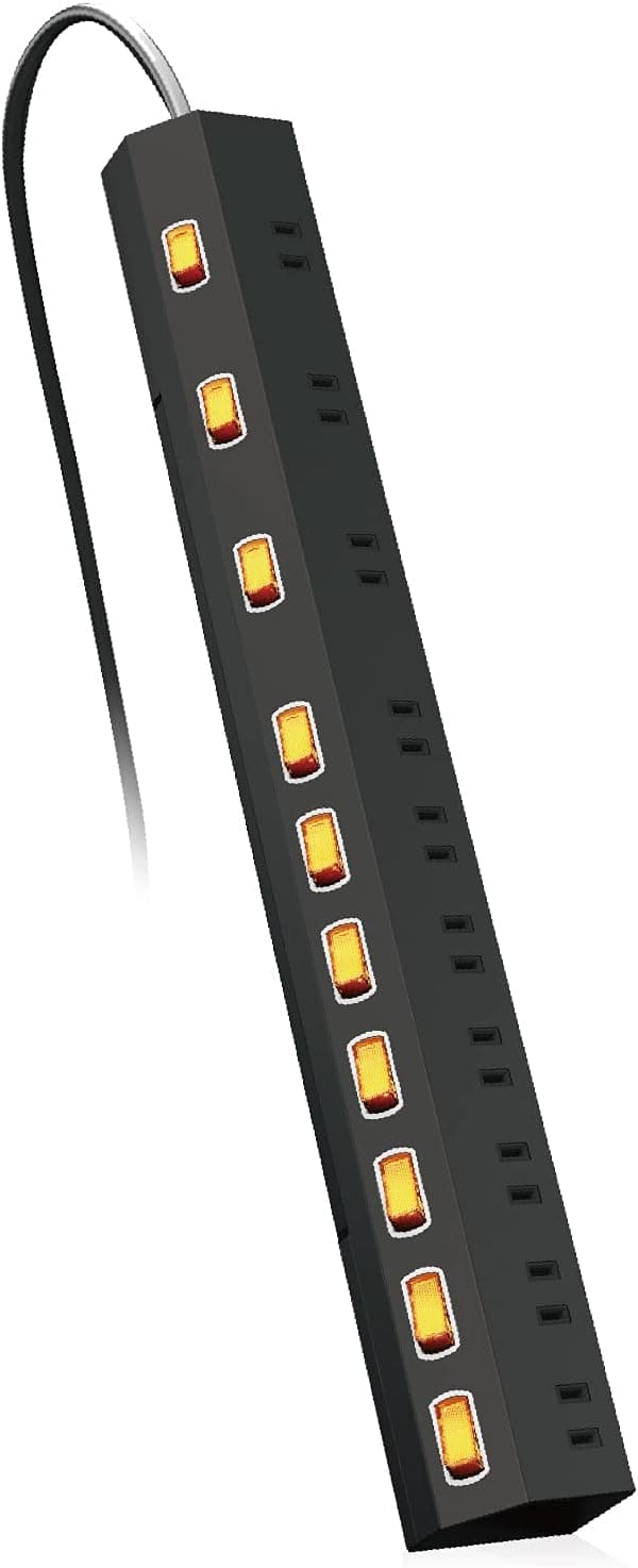 エレコム電源タップ雷ガード 10個口回転脚付き個別スイッチほこりシャッター付固定&吊下可能 2.5m ブラック T-K7A-21025BK