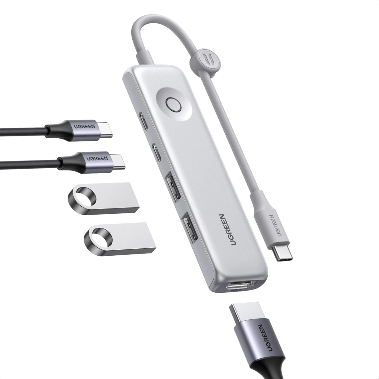 UGREEN usb ハブ 5in1 HDMI出力 4K@60Hz 10Gbps高速転送ワンタッチ画面オフ機能付き+ケーブル収納設計 USB-C3.2+HDMI+USB-A2.0*2+PD100W Type-C PC