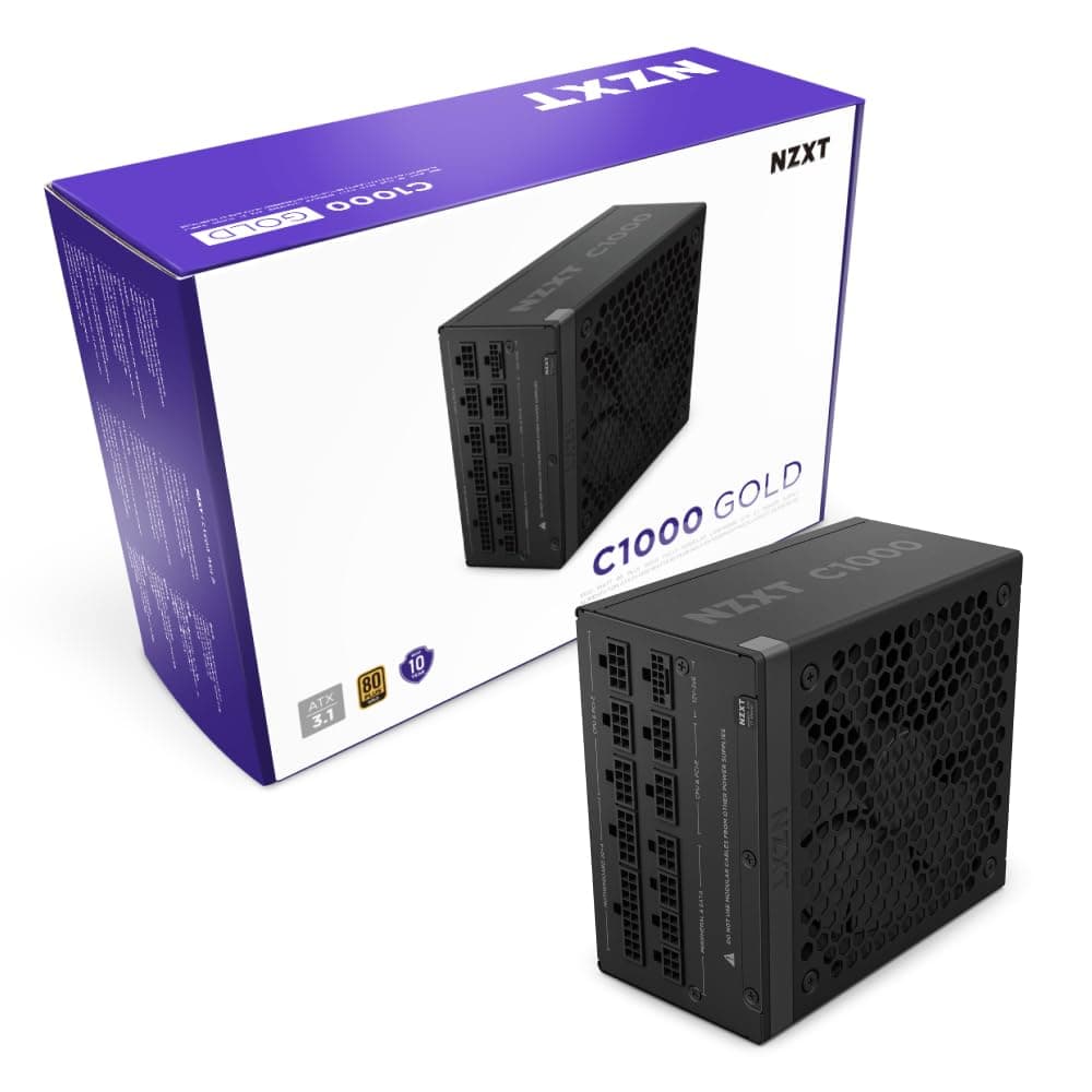 NZXT C1000 Gold ATX 3.1 - 完全モジュラー低ノイズPCゲーム電源 - 1000ワット - 80プラスゴールド - 12V-2x6コネクター - ゼロファンモード - 100%日本のコンデンサ - ブラック