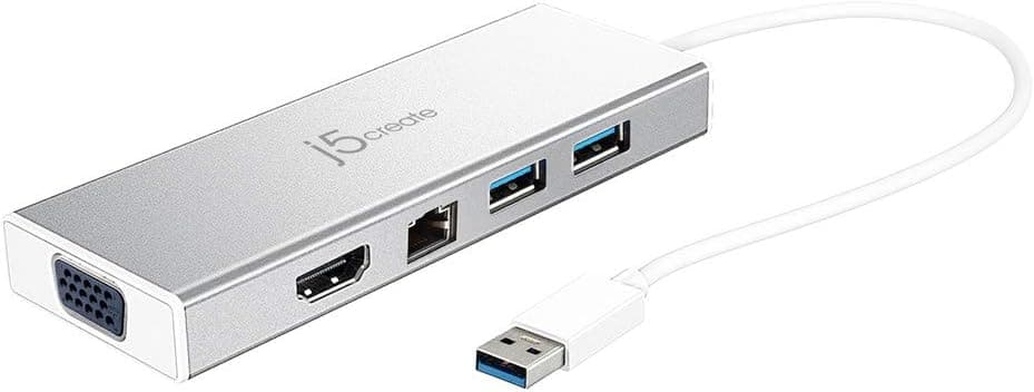 j5create USB 3.0 5in1 デュアルモニタドッキングステーション USB3.1 Type-Ax2 5Gbps フルHD 60Hz HDMI VGA ギガビット有線LAN Micro-B power in 最大QWXGA（2048×1152） 1080P 60Hz対応 Windows11