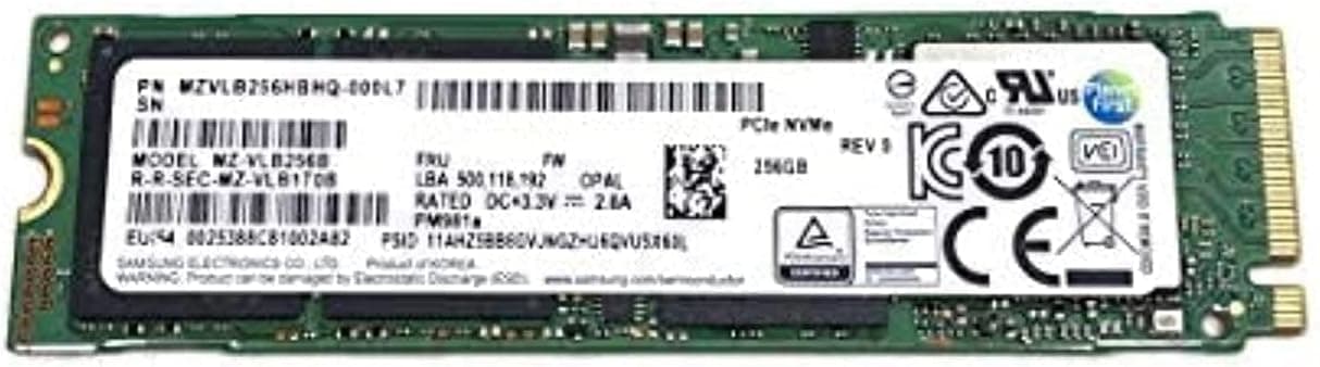 Samsung SSD 256GB PM981a M.2 2280 PCIe Gen3 x4 NVMe MZVLB256HBHQ MZ-VLB256B SED Opal Compatible avec Lenovo Dell HP Acer Asus
