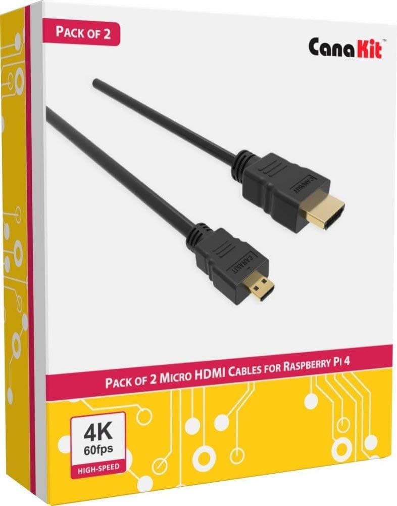CanaKit Raspberry Pi 4 Micro HDMIケーブル - 6フィート (2本パック)