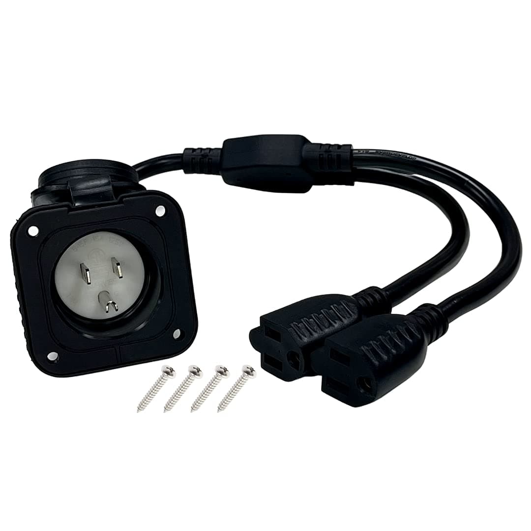 Sintron 15 Amp 125V AC Power Inlet Port Plug with Integrated Dual 18" Extension Cord