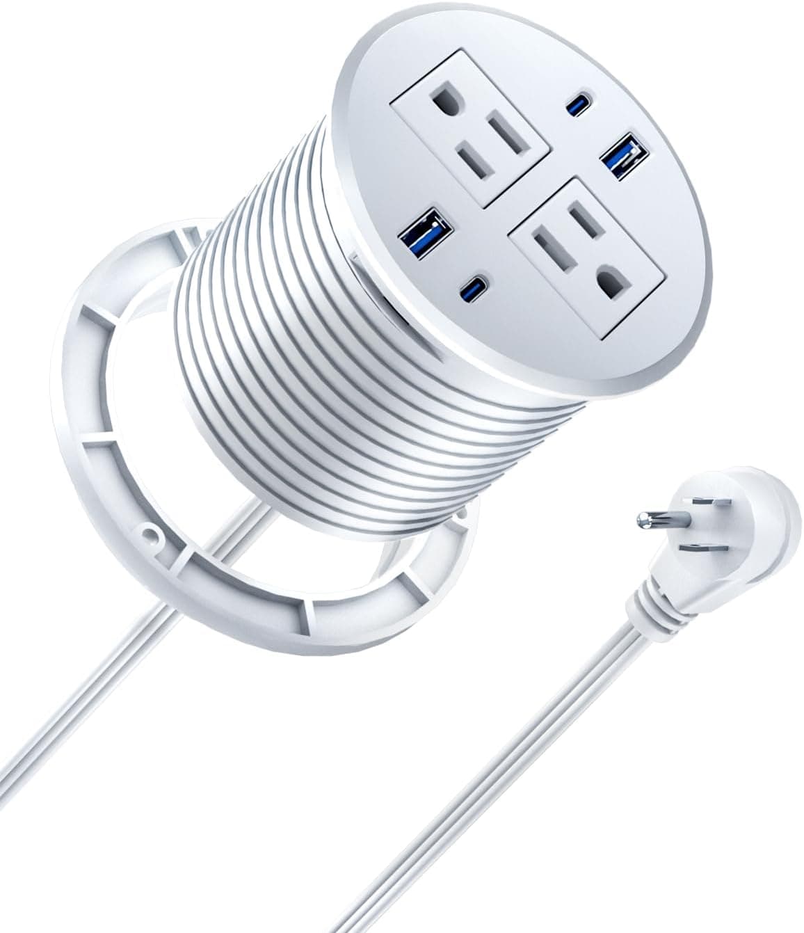 3インチ埋め込み式電源グロメット ACコンセント付き 20W USB C 高速充電会議用埋め込み型コンセント合計40W 机オフィステーブル家具用フラッシュマウント USBポート4個ホワイト