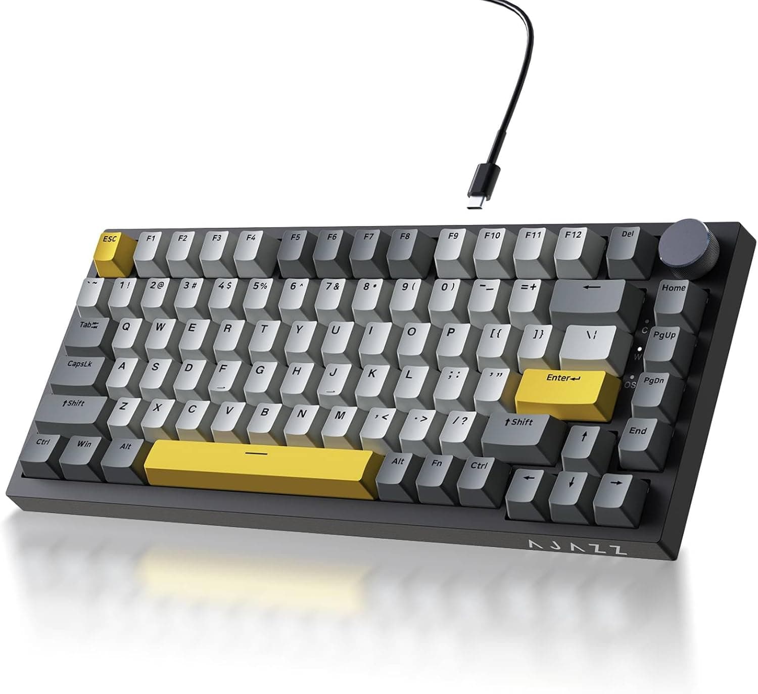 Ajazz AK820 TKL 75% ホットスワップ可能メカニカルキーボードボリュームノブ付きガスケットマウント有線ゲーミングクリーミーキーボード潤滑済みリニアスイッチ南向き RGB PBTキーキャップ