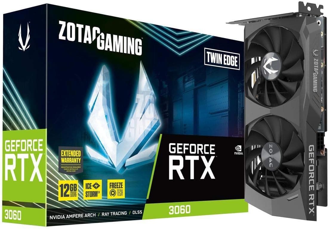 ZOTAC ゲーミンググラフィックカード GeForce RTX 3060 Twin Edge 12GB GDDR6 192ビット 15Gbps PCIE 4.0 ゲーミンググラフィックスカード IceStorm 2.0 冷却アクティブファンコントロールフリーズファンストップ ZT-A30600E-10M