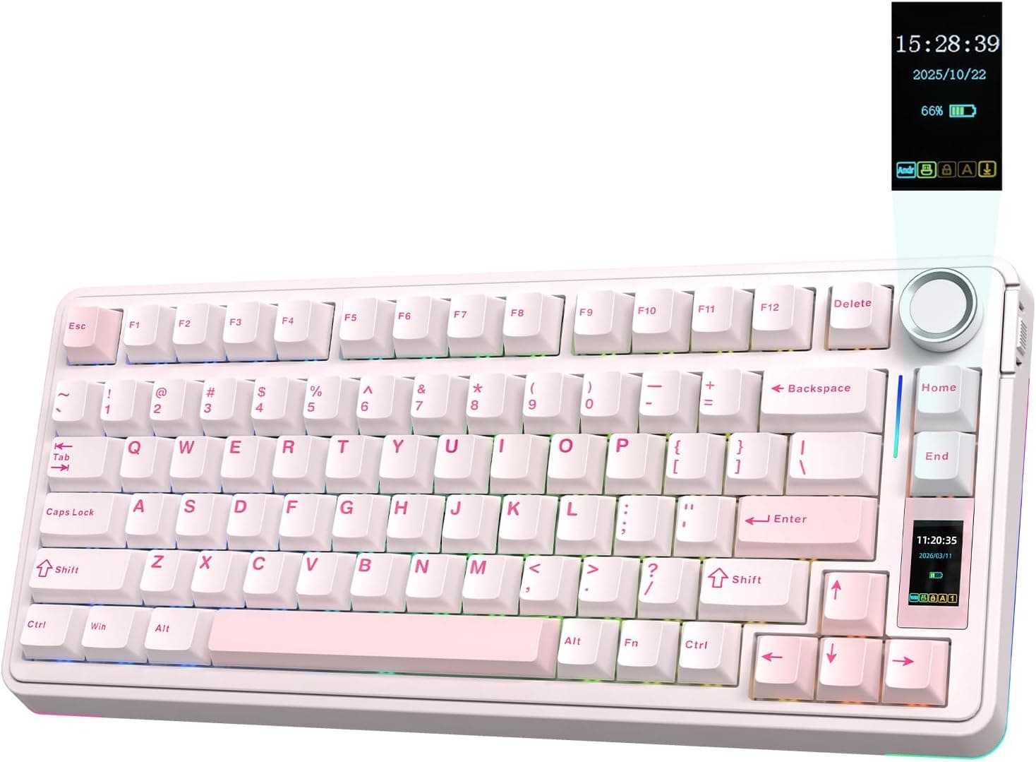 EPOMAKER X Aula EA75 MAX ワイヤレスゲーミングキーボードスクリーンノブ付きテンキーレス無線 BT USB 2.4Ghz