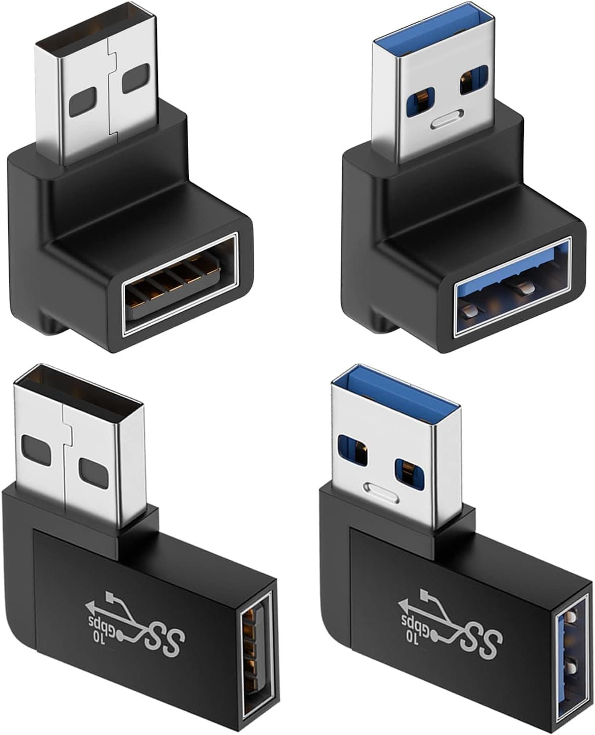 Jadebones 90度 USB 3.0アダプター (4パック) 垂直上下角度 水平左右角度USBオス-メス延長コネクタ