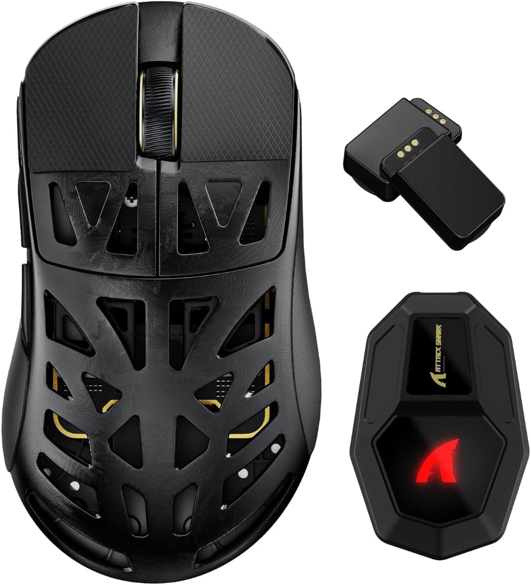ATTACK SHARK RS6 ULTRA ワイヤレスゲーミングマウス カーボンファイバー 超軽量63g デュアル8KHz (黒)