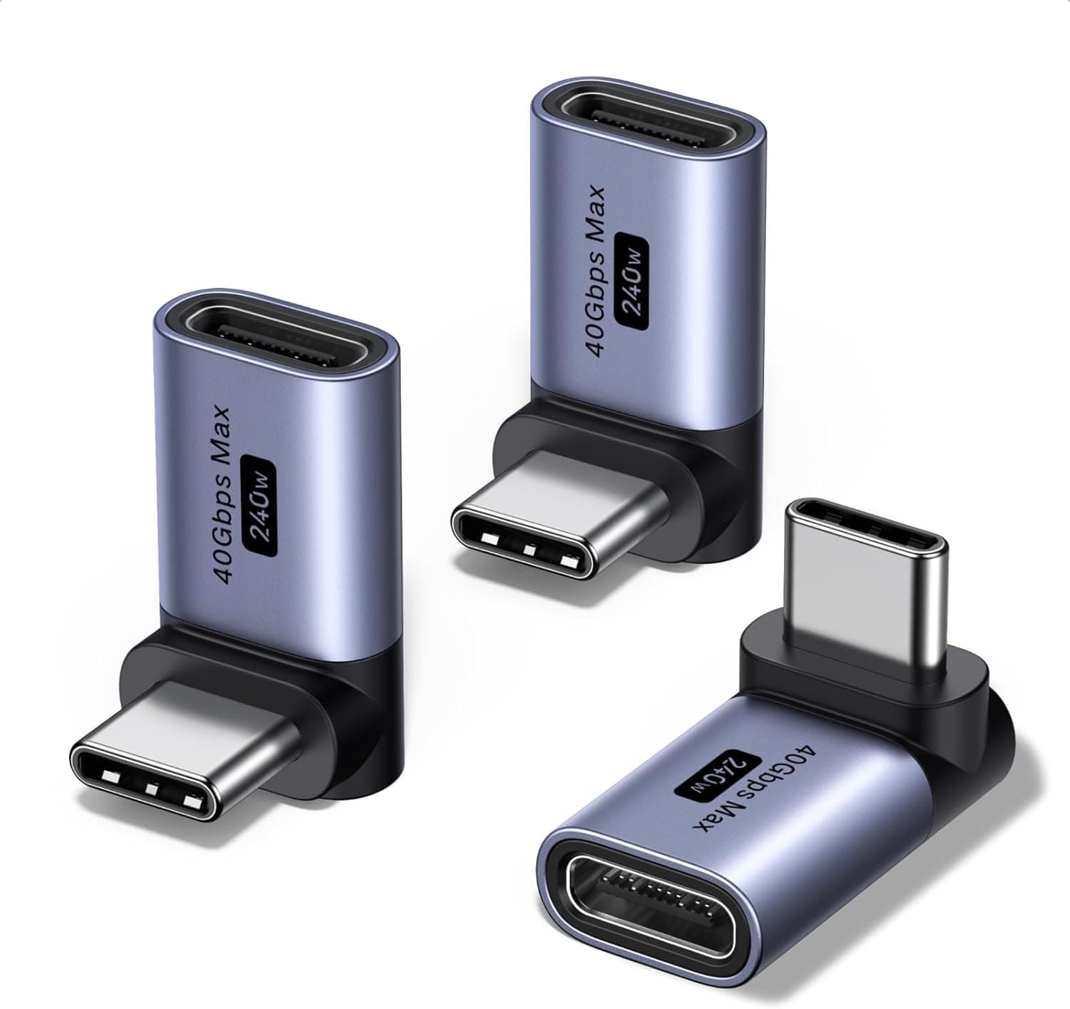 UGREEN 90度直角USB-C変換アダプター 3個セット240WPD超急速充電 40Gbps高速転送 8K@60Hz映像出力 Cオス-Cメス