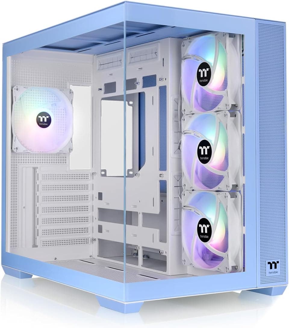 Thermaltake View 380 TG ARGB アジサイブルー ATXケース;4x120mm ARGBファン付属;隠しコネクタマザーボードをサポート;前面と側面のデュアル強化ガラスパネル;CA-1Z2-00MFWN-00; 3年保証
