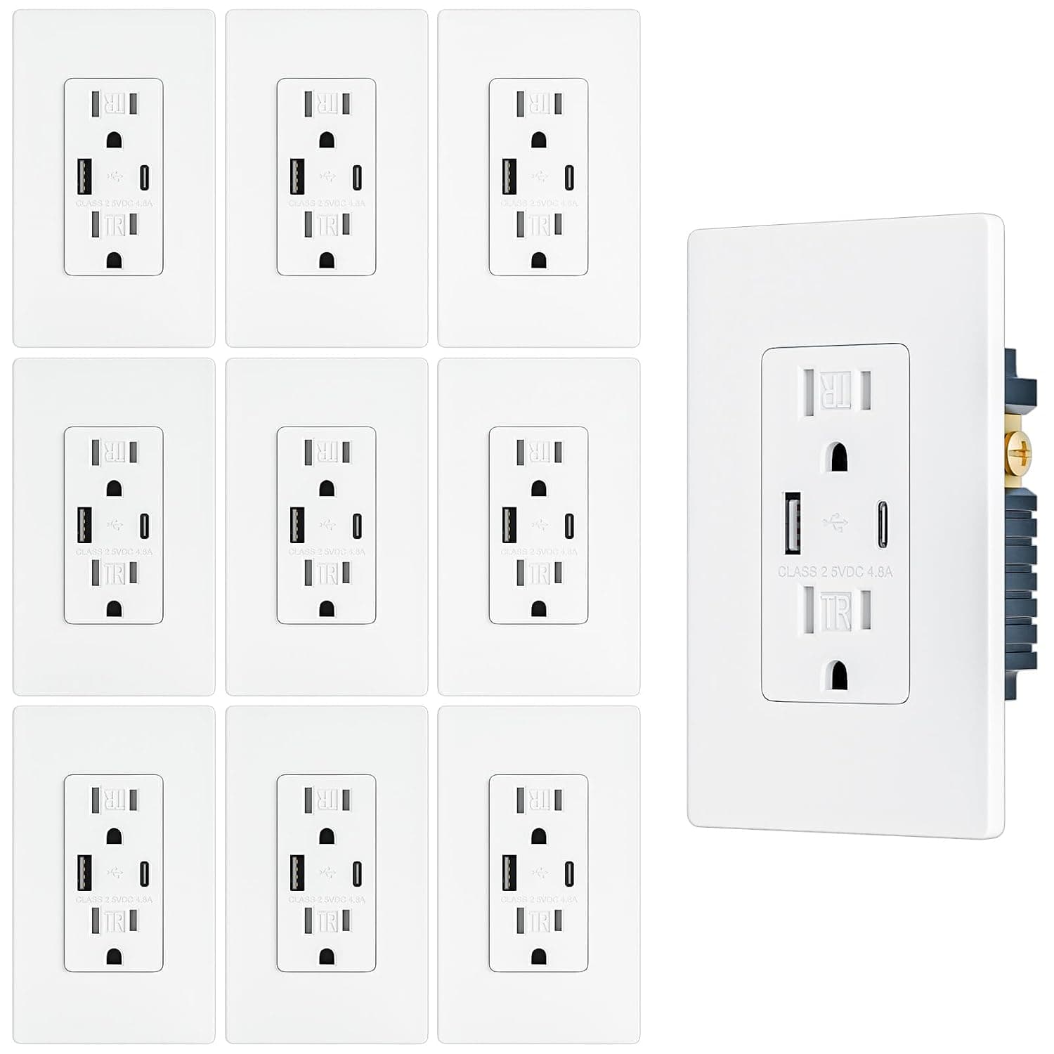 10 Pack - BRILLTECH USB Wall Outlet 15 Amp