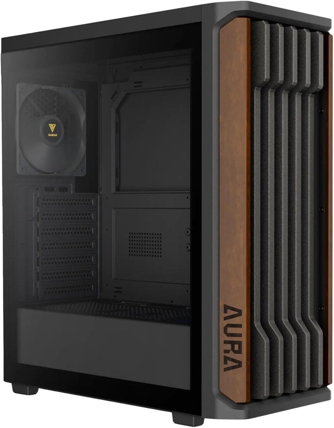 GAMDIAS AURA GC11 WOOD ATX ミッドタワー ゲーミングPCケースウォルナットメッシュのフロントパネル 4 x 120mmファン磁気ダストフィルター 強化ガラス工具不要
