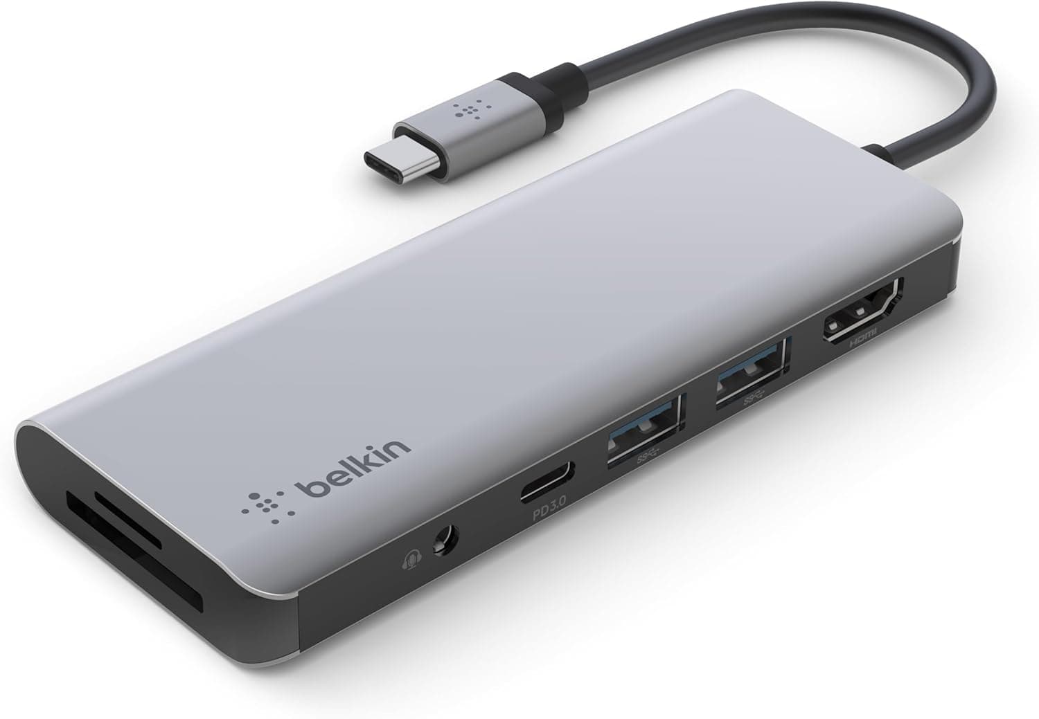 Belkin 7-in-1 USB-Cハブ 100W PD対応 3.5mmイヤホンジャック 4K HDMI出力 10Gbps高速データ転送 USB-Cポート USB-Aポート microSD&amp;SDカードスロット搭載 Window