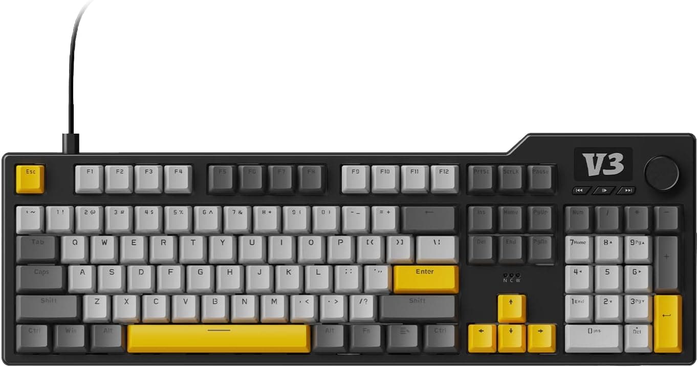 AJAZZ AK35I V3 104キー フルサイズ有線ガスケットマウントゲーミングキーボードマルチメディアボタン&ノブコントロール付き