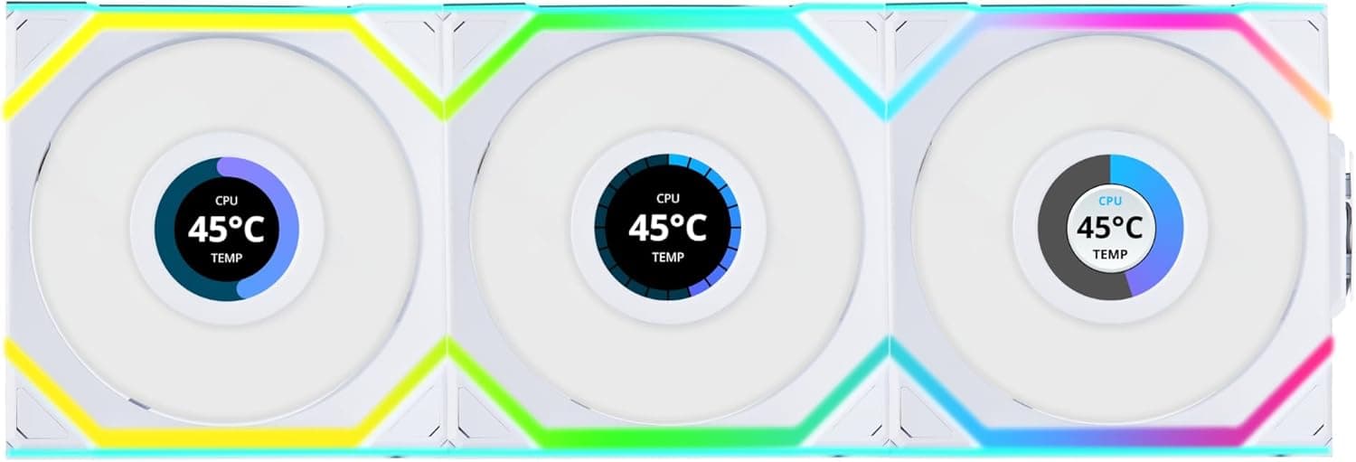 LIANLI 120mm ARGBファンリバースモデル UNI FAN RS SL LCD Wireless 120 WT Triple Pack 1.6インチLCDスクリーン搭載 2.4GHzワイヤレスケーブルマネージメント不要 FDB 側面LEDストリップ UF-RS-SL120-LCD-WLS-3W 日本正規