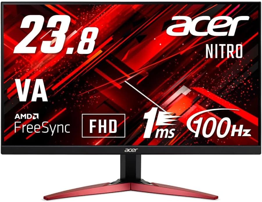 【限定】 Acer Nitro ゲーミングモニター 23.8インチ VA 非光沢フルHD 100Hz 1ms HDMI ミニD-Sub15 VESAマウント対応スピーカー内蔵ヘッドホン端子 AMD FreeSync KG241YHbmiix PC
