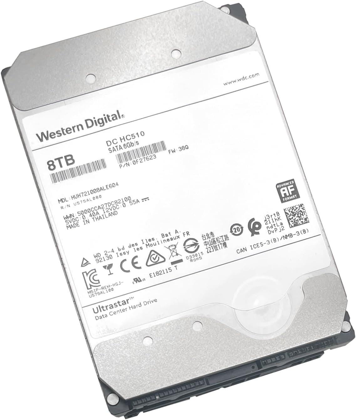 HGST (エイチジーエスティー) WD Ultrastar (ウルトラスター) DC HC510 8TB 7200RPM 512e SATA 6Gb 3.5インチ SE ヘリウムハードドライブ (HUH721008ALE604) (リファービッシュ品)