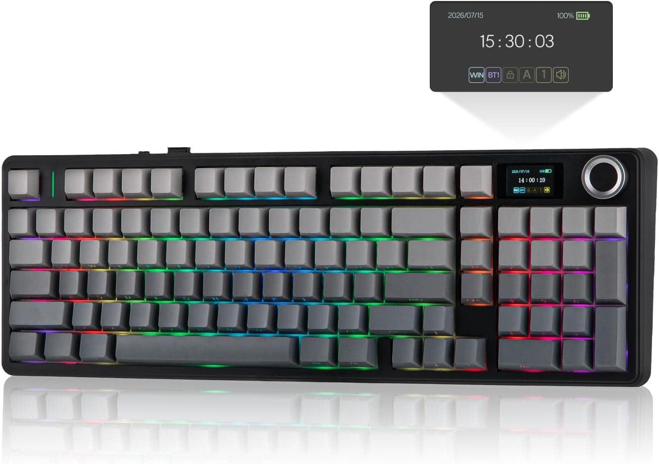MechLands AULA F99 MAX 96% メカニカルキーボードワイヤレステンキー付きゲーミングキーボード 8000mAhバッテリー スクリーン&ノブ付きクリーミガスケットホットスワップ対応 RGBバッグライト NKRO Win