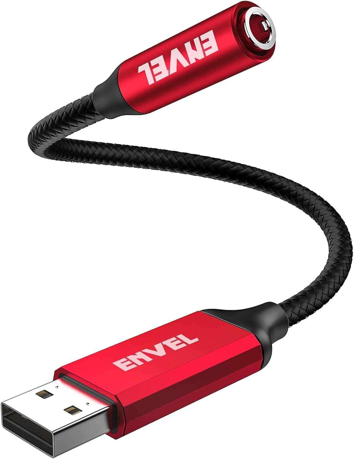 ENVEL(エンベル) USB - 3.5mmジャックオーディオアダプター 内蔵チップサウンドカード USB to Aux TRRS 4極マイク対応 USB to ヘッドフォンアダプター PS4 PS5 ノートパソコン PC用 (シニアレッド)