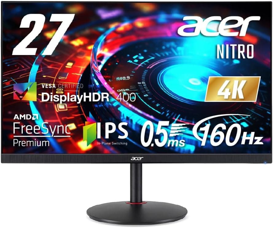 Acer ゲーミングモニター Nitro 27インチ IPS 非光沢 4K UHD 160Hz 0.5ms DeltaE<1 HDMI 2.1 DisplayPort1.4 高さ調整ピボット機能スピーカー内蔵ヘッドホン端子 PC PS5 Xbox X