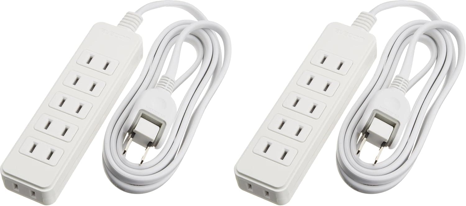 エレコム電源タップ配線しやすい180°スイングプラグ 6個口 2m ホワイト T-S02-2620WH (× 2)