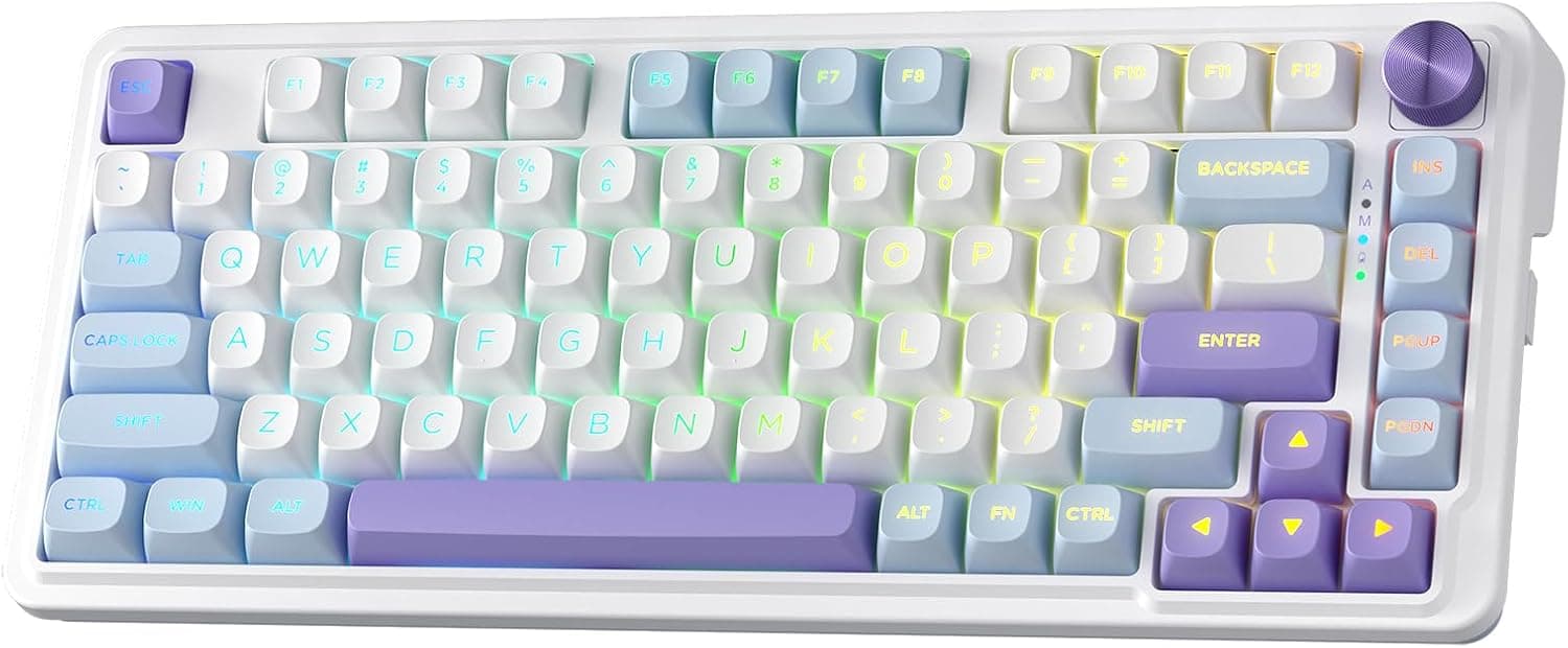 Redragon K673 MAX 75% ワイヤレスガスケット RGB ゲーミングキーボード 3モード 81キー PBT コンパクトメカニカルキーボードホットスワップソケット付き専用ノブコントロール 5層ノイズ減衰カスタムリニアスイッチ
