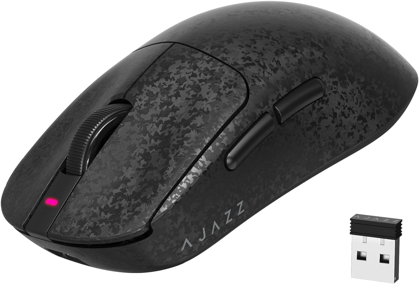 Ajazz 超軽量 55g ワイヤレスゲーミングマウス 24000 DPI PAW3311 センサー カーボンファイバーシェル TTC 60M クリックスイッチ 500mAh バッテリー 1K ポーリングレート耐久性滑り止めデザインブラック