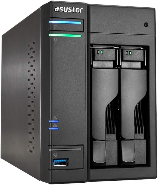 ASUSTOR AS6302T ASUSTOR NAS 2ベイ Intel Apollo Lake Dual-Core 2 GB SO-DIMM DDR3L 1000BASE-T x2 HDMI SPDIF USB 3.2 Gen-1 x4 Wake-On-Wan Wake-on-LAN AES-NI 3年保証