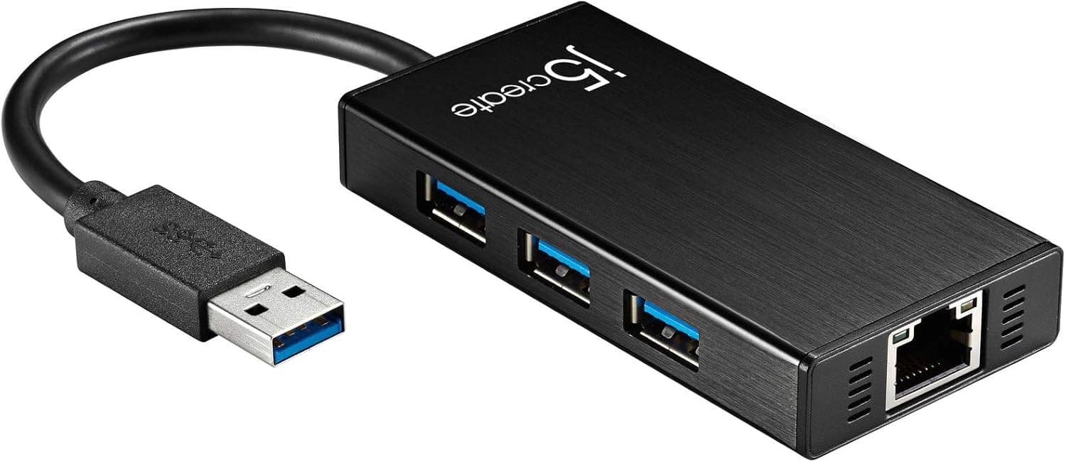 j5create USB 3.0 to USBハブ 3ポート + ギガビット有線LAN アダプター 【 USB3.0(5Gbps)×3