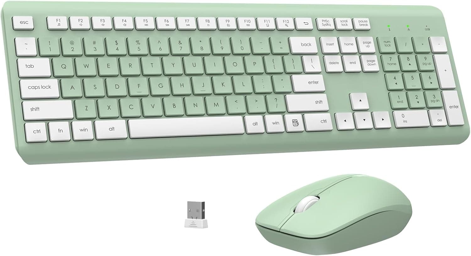ワイヤレスキーボードとマウスのコンボ、フルサイズのサイレント人間工学キーボードと光学マウス、長いバッテリー寿命、2.4Gラグフリーマウスキーボード、コンピューター、Mac、ノートパソコン、PC、Windows(アボカドグリーン)
