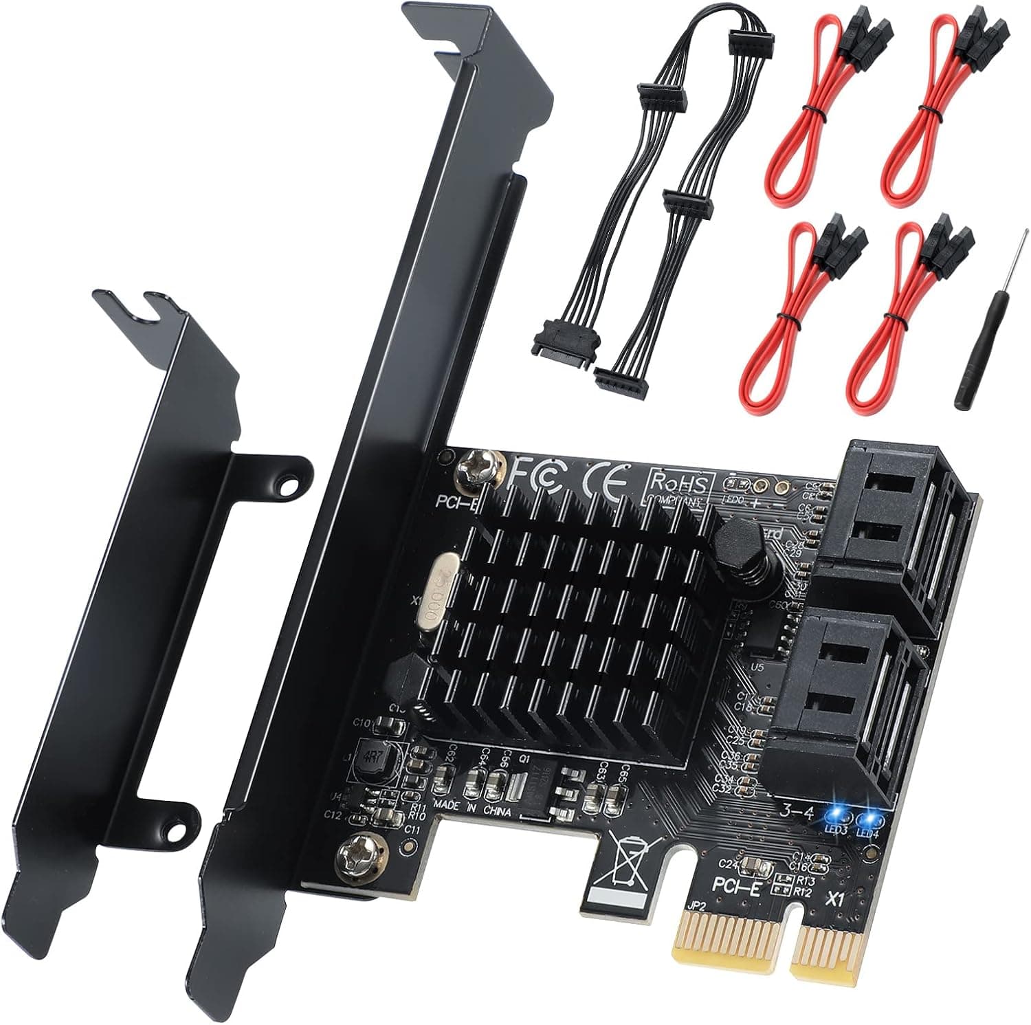 ACTIMED PCI-E X1 → SATA 3.0 コントローラーカード 4ポート SATA III 6Gbps 拡張カード PCI-Express (1X 4X 8X 16X) スロット対応 SSDとHDD対応 Windows10