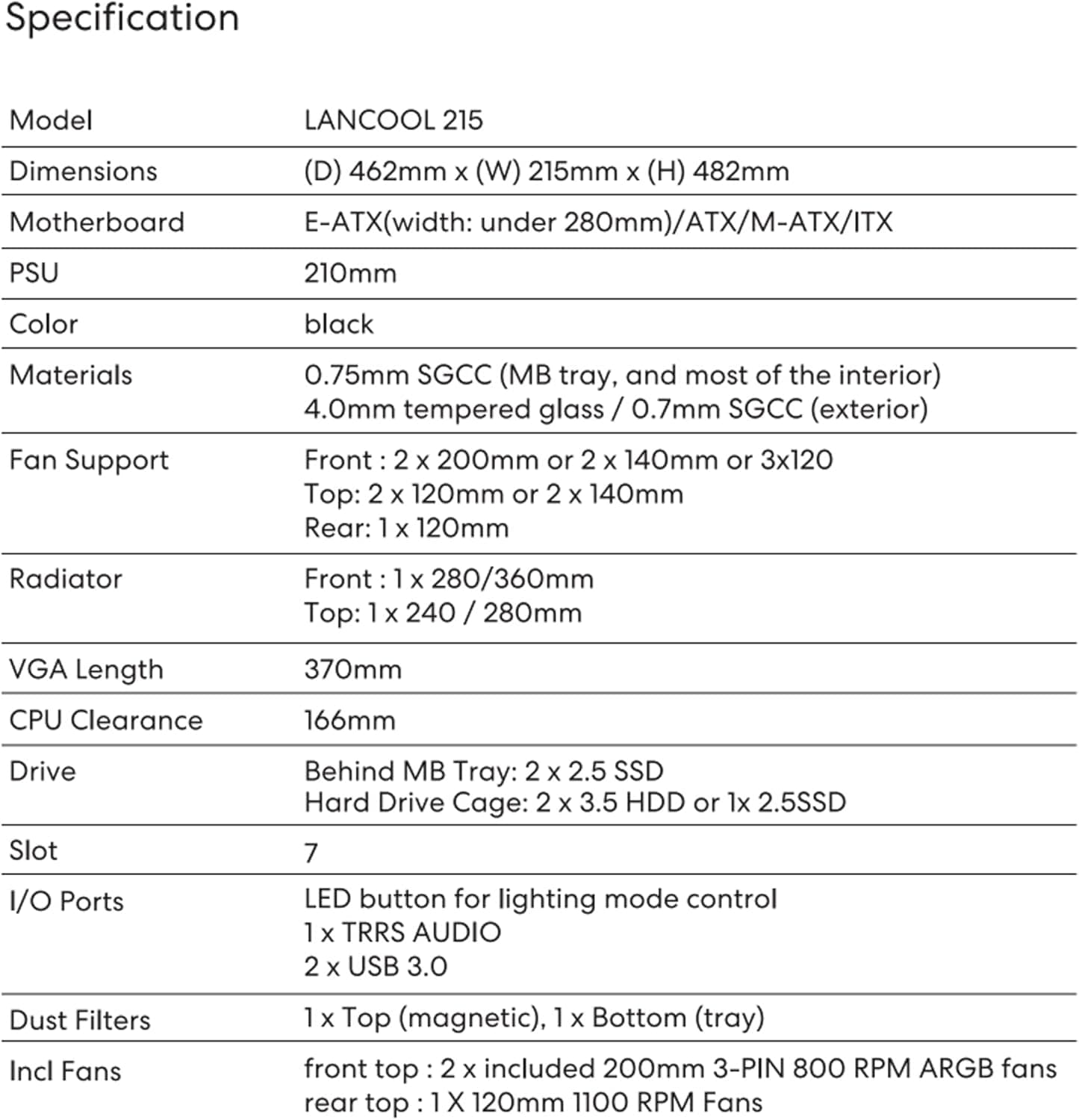 Lian Li LANCOOL 215 RGB ATX
