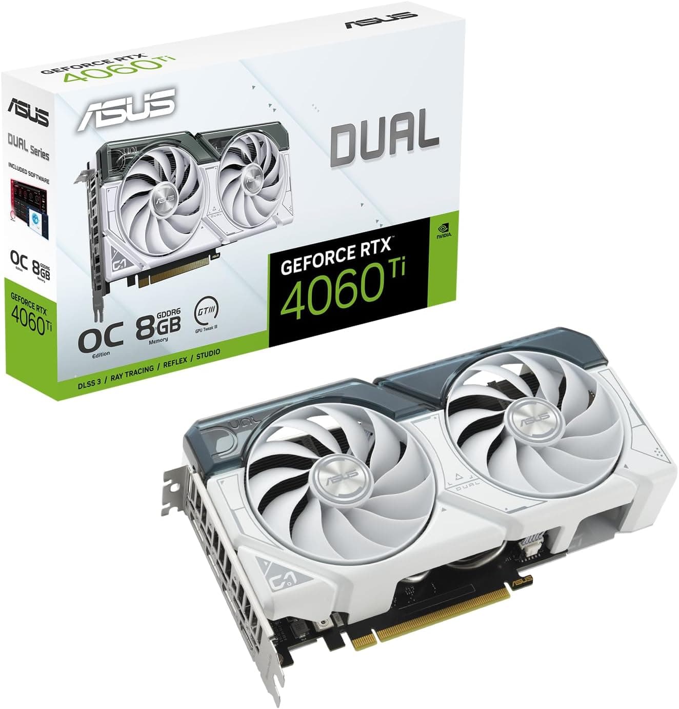 ASUS Dual GeForce RTX™ 4060 Ti White OC Edition 8GB GDDR6 (PCIe 4.0 8GB GDDR6 DLSS 3 HDMI 2.1a DisplayPort 1.4a 2.5スロット設計 Axial-tech ファン設計 0dBテクノロジーなど)