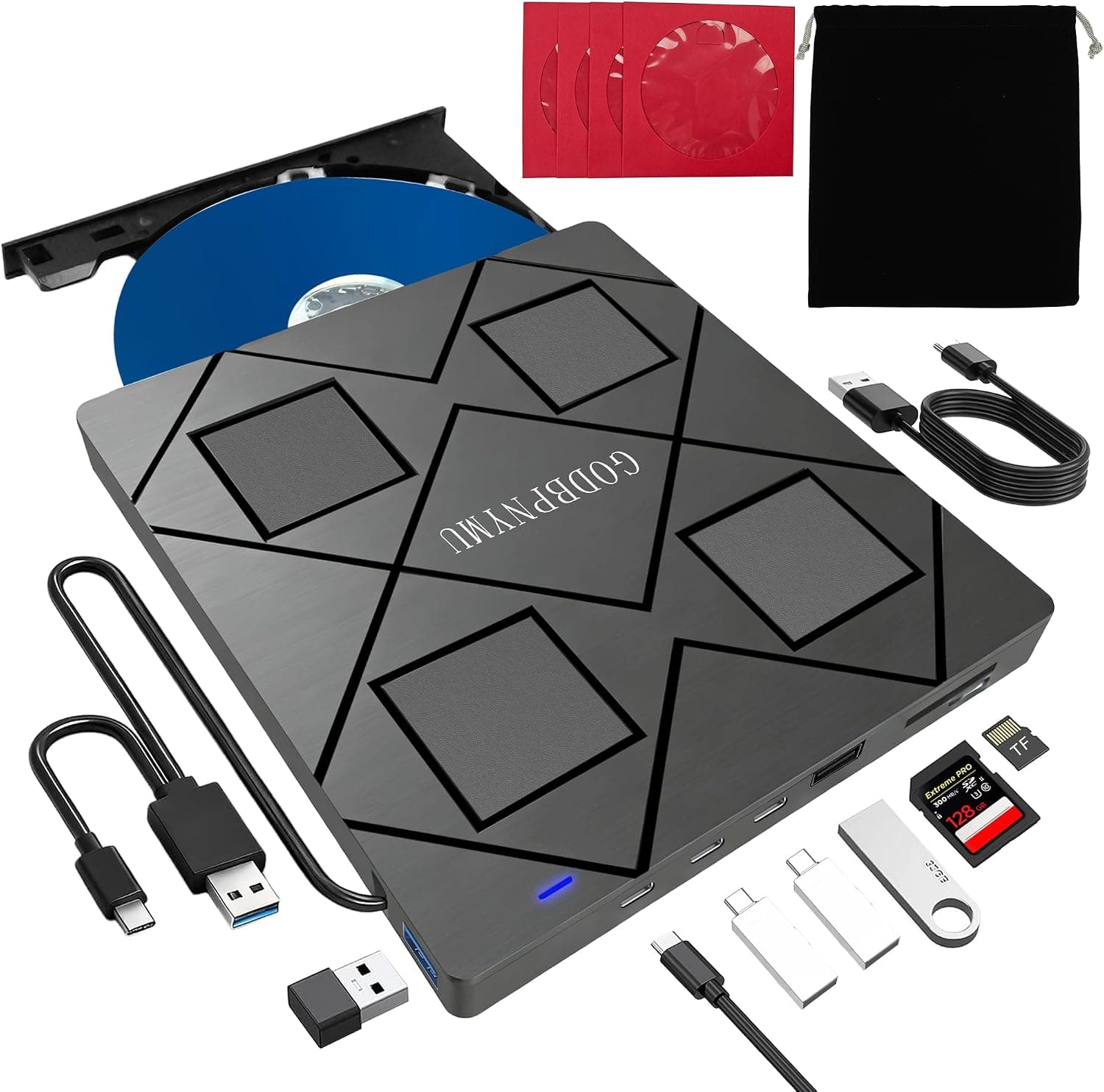 GODBPNYMU 8-in-1 外付けブルーレイドライブ:2 USB + USB-Cポート