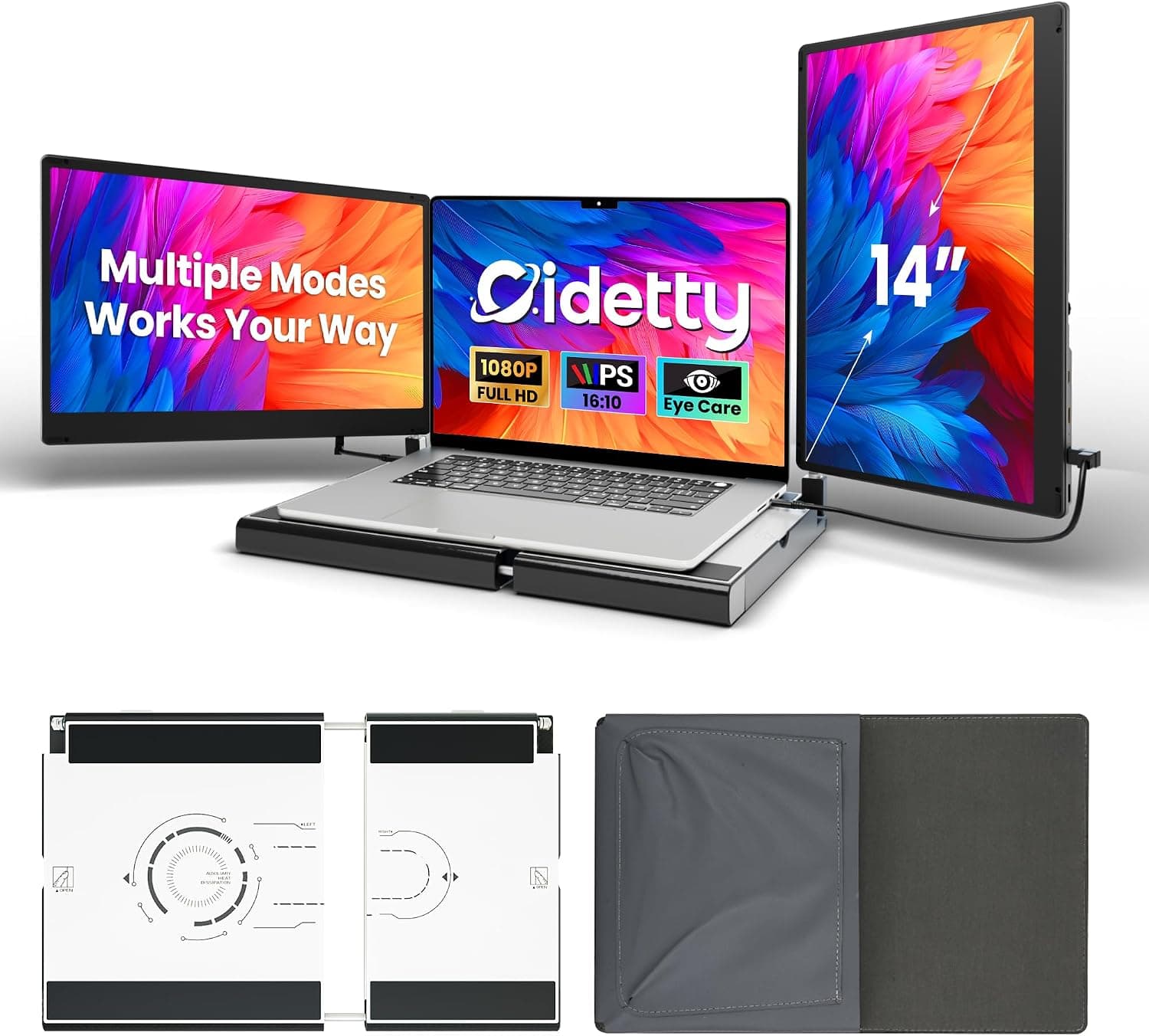 CIDETTY アップグレード版ノートパソコン画面エクステンダー ポータブルモニター 14インチ 1080P FHD IPSスクリーンノートパソコン用モニターエクステンダー 13~17インチのノートパソコンに対応プラグアンドプレイ Wins