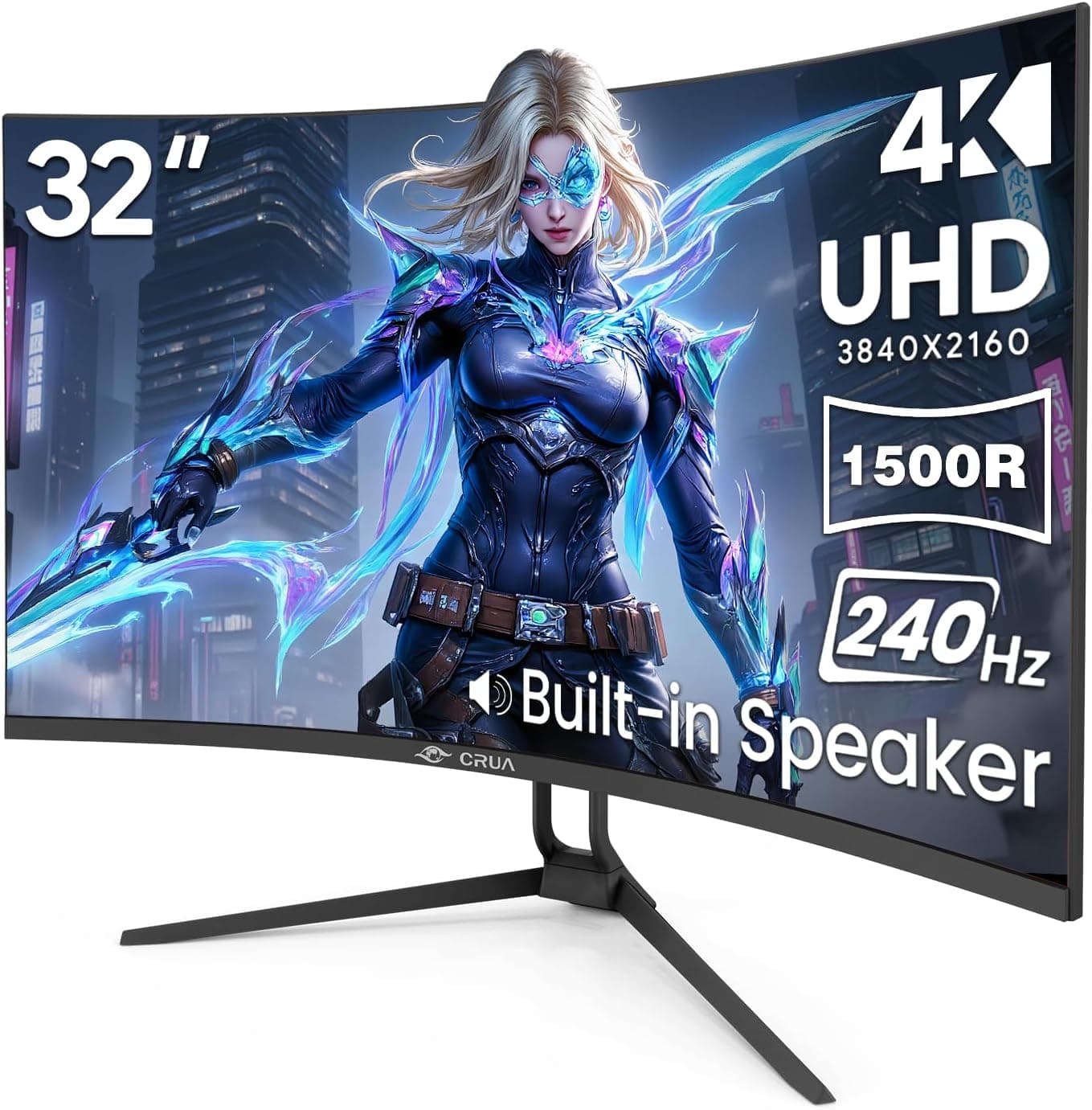 CRUA 32インチ 4K 湾曲ゲーミングモニター UHD 3840x2160 240Hz VAスクリーン 1500R FreeSync 120%sRGB 内蔵スピーカー PIP
