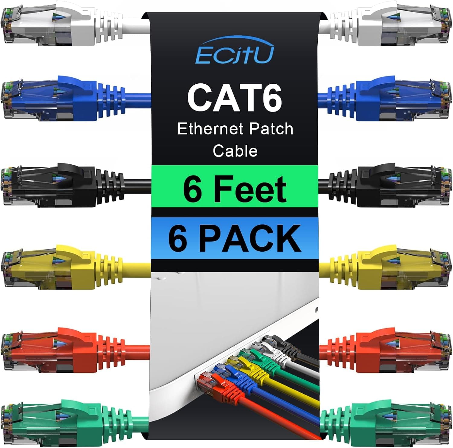 ecjtu Cat6パッチケーブル 6フィート (6パック) Cat 6イーサネットケーブル LAN 24AWG UTPネットワークコードインターネットケーブル 6フィート