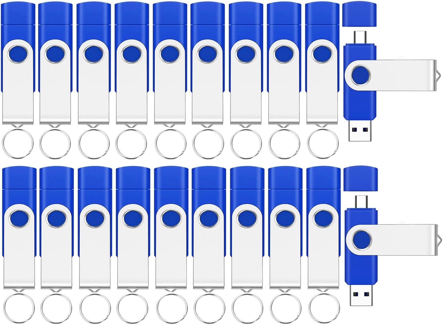 EASTBULL 16GB FAT32 USB2.0 &amp; Type-Cフラッシュドライブ 20パック 2イン1デュアルフラッシュドライブ 16GB バルク USB-A + USB-C サムドライブパックスマートフォンコンピューター タブレット Mac対応 (ブルー)