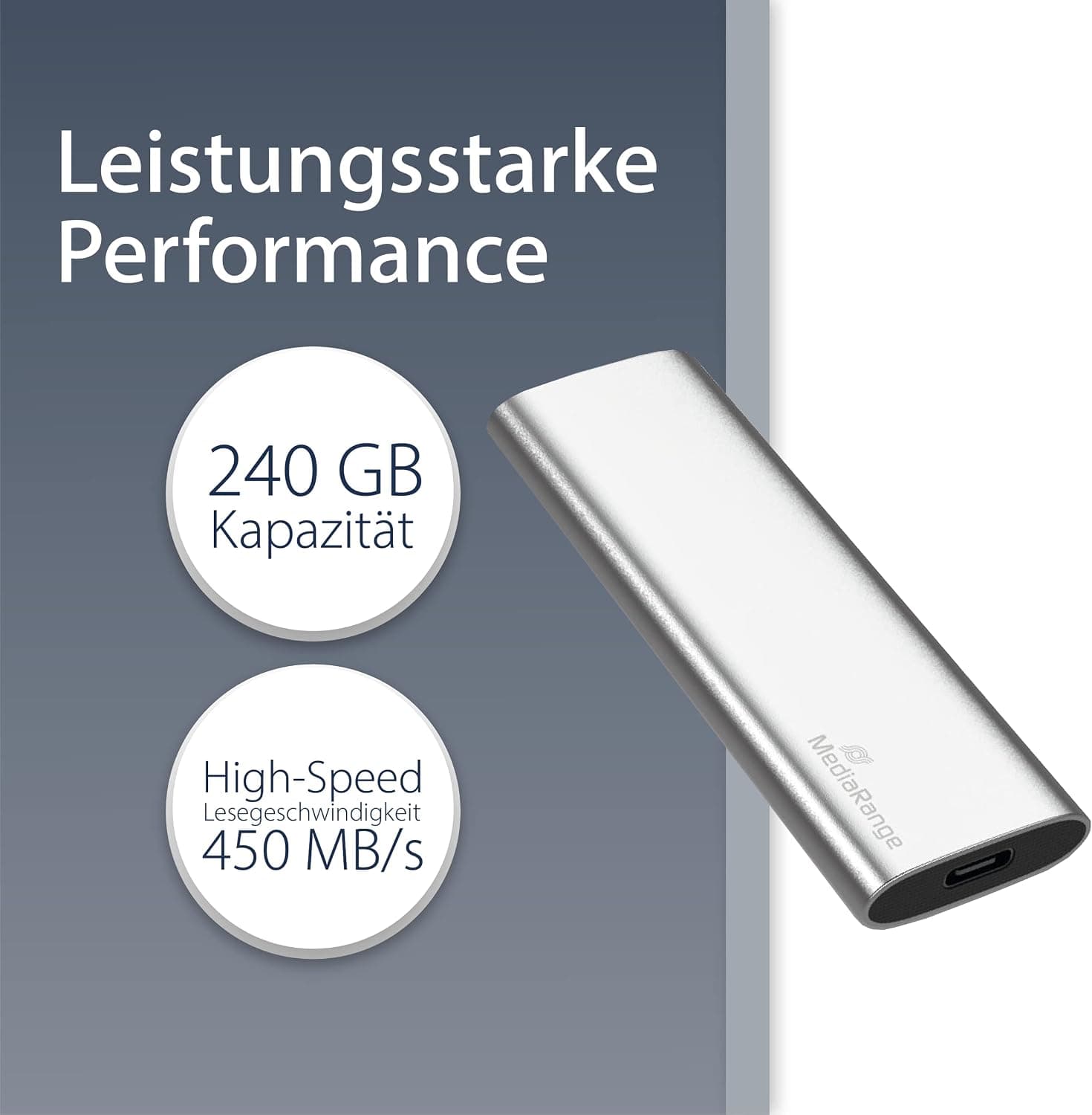 MediaRange MR1101 SSD ハードドライブ 外付け 240GB USB Type C シルバー