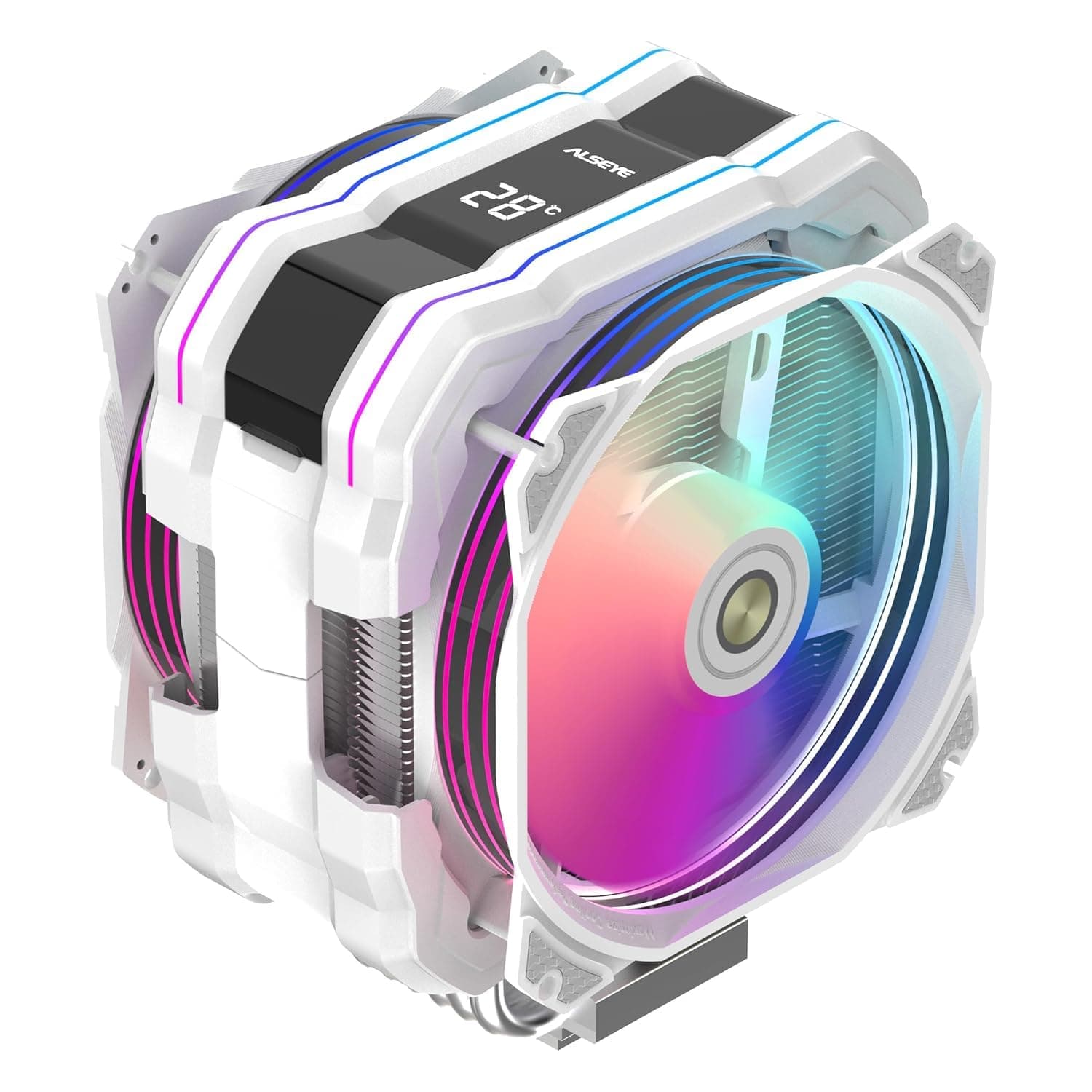 ALSEYE M120D Plus ホワイトCPUクーラー 温度表示付きデュアルARGB&PWMファン 6銅ヒートパイプ Intel LGA1700