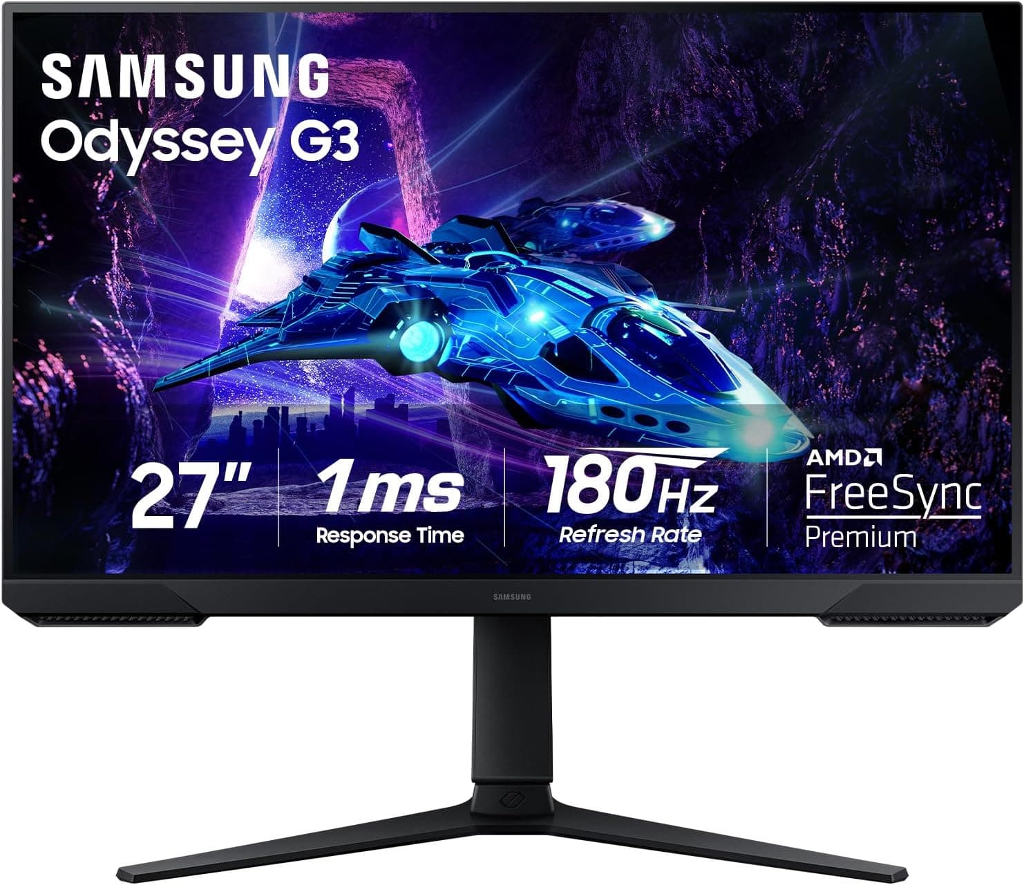 SAMSUNG 27インチオデッセイ G3 (G30D) シリーズ FHD ゲーミングモニター 1ms 180Hz AMD FreeSync 調整可能スタンドブラックイコライザー バーチャルエイムポイントアイセーバーモードフリッカーフリー LS27DG302ENXZA 2024