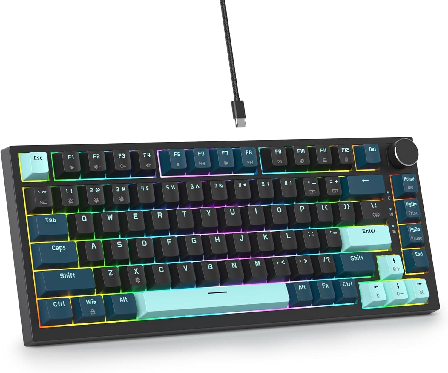 SbocKeeb 75%キーボードガスケットマウント吸音パッド付き 82キー コンパクト有線 RGB メカニカルゲーミングキーボードホットスワップソケット Win用 Monster-B