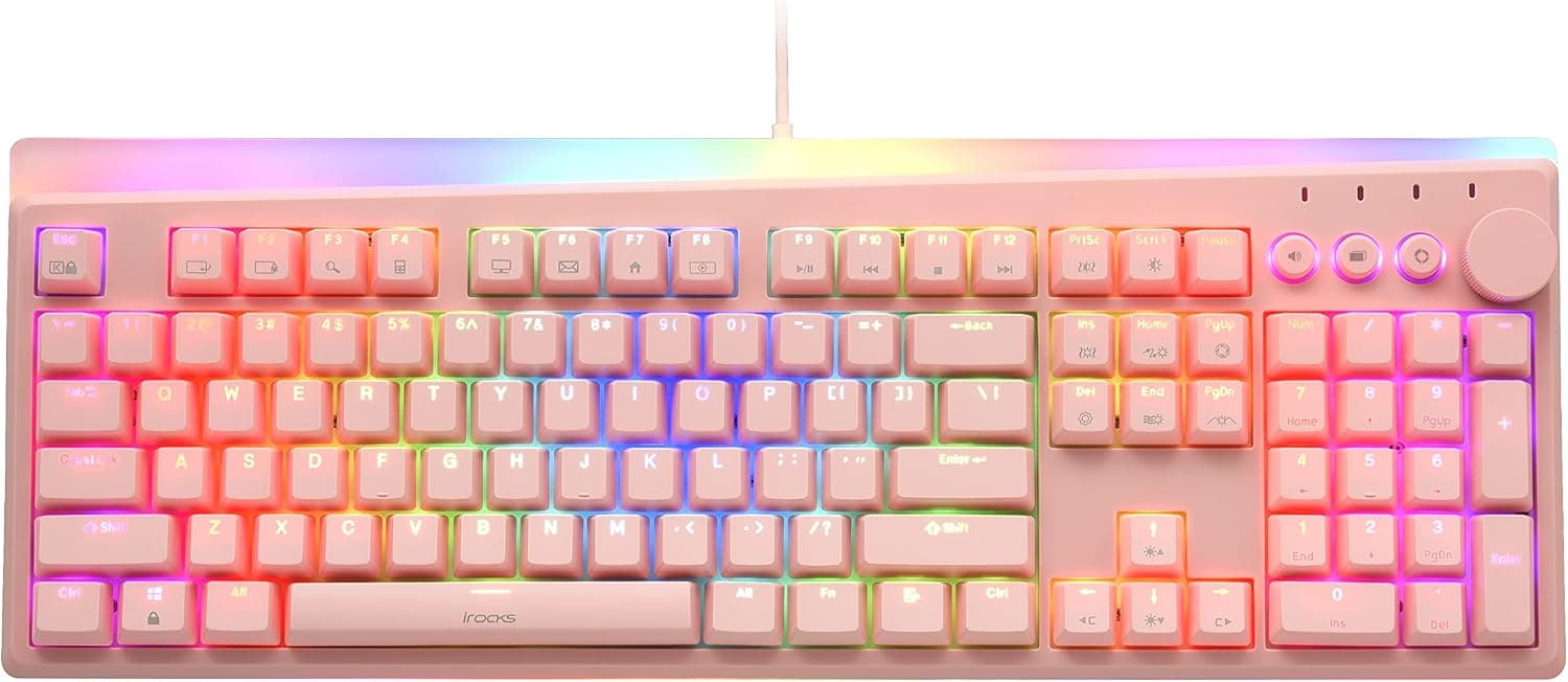 iRocks K71M RGB メカニカルゲーミングキーボード マルチメディアノブ ブラウンスイッチ