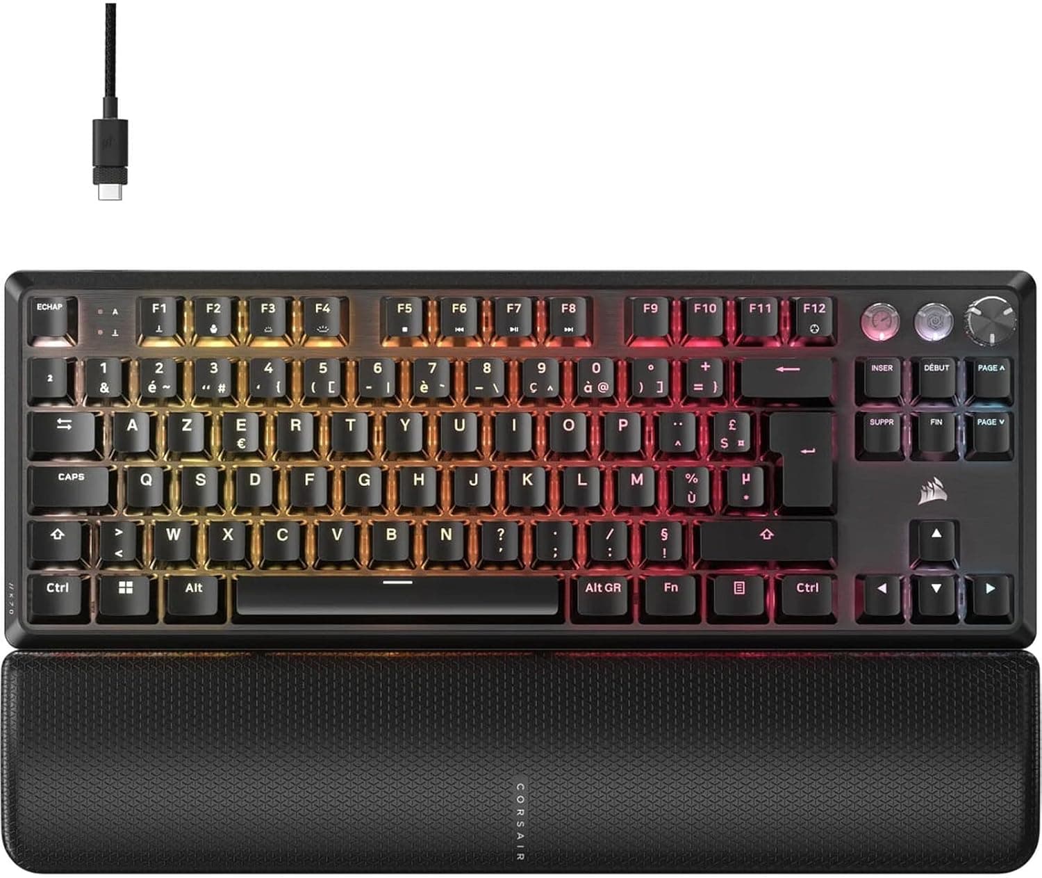 CORSAIR K70 PRO TKL RGB 有線磁気メカニカルゲーミングキーボード - MGX ハイパードライブ調整可能スイッチ潤滑済みホール効果同時SOCD & クイックトリガー 8000Hz AZERTY - ブラック