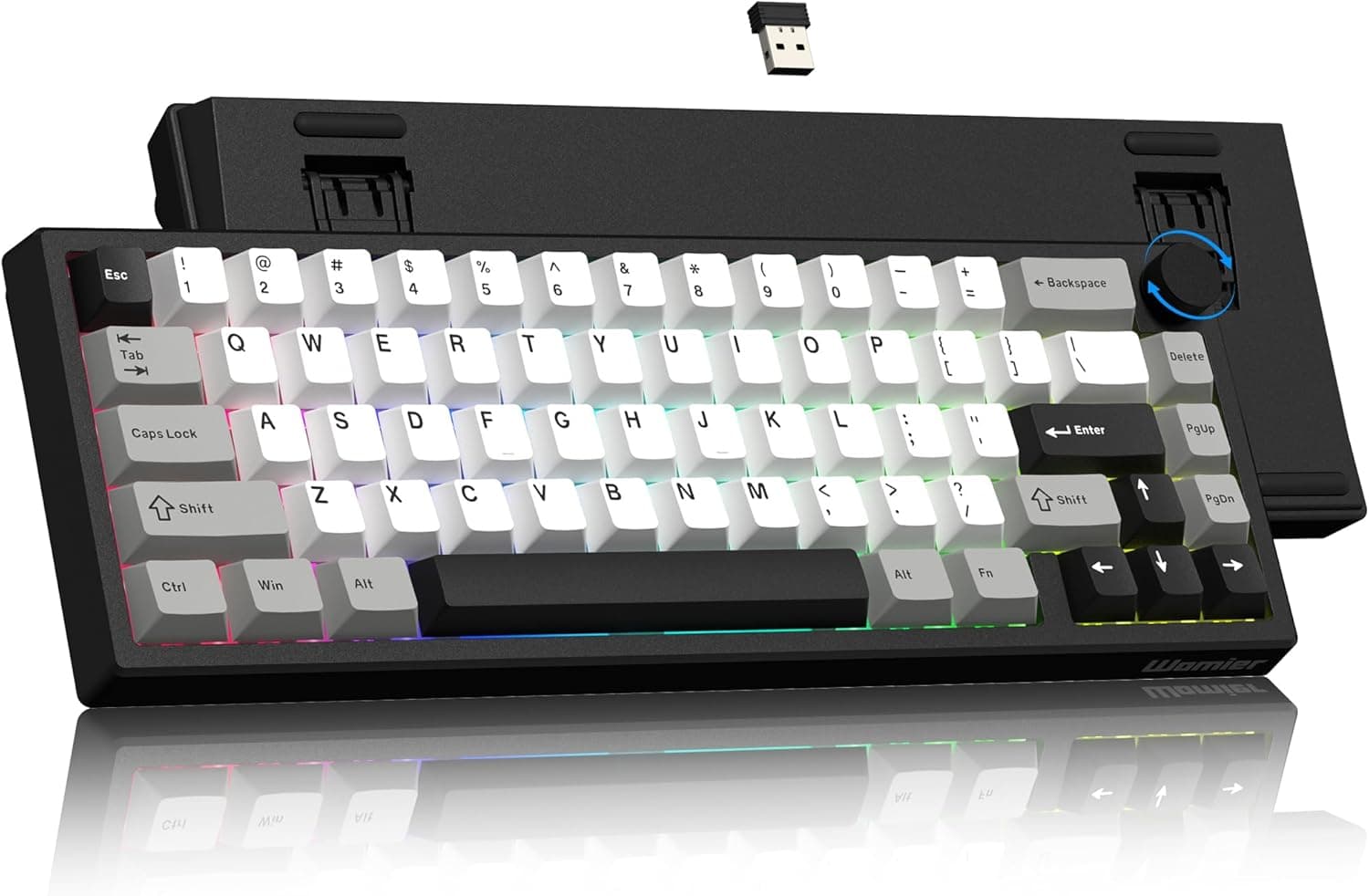 Womier ワイヤレス 60% ゲーミングキーボード CNCノブ付き QMK