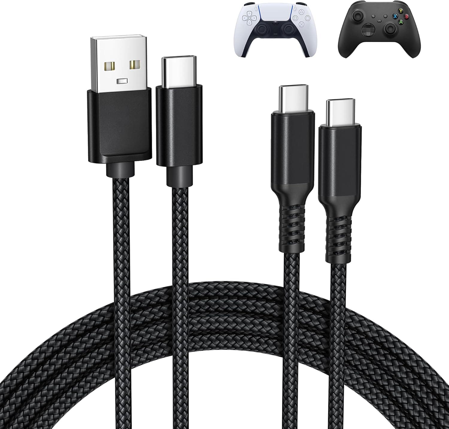 PS5コントローラー用ベースセーラー 充電コード 10フィート 2パック Nintendo Switch 2コントローラー用ロングUSB Type C充電ケーブル X