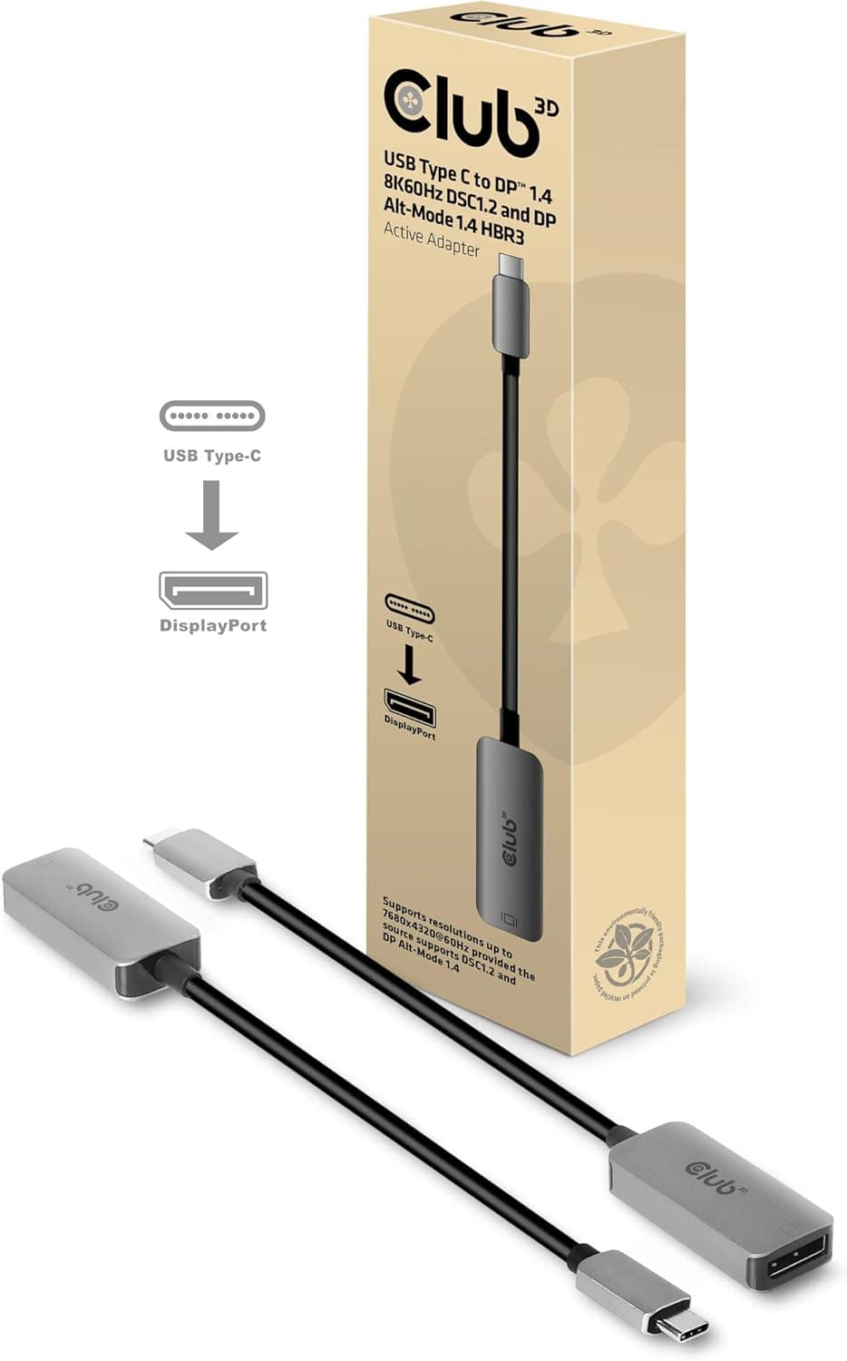 Club 3D Club3Dアダプター USB 3.2 Typ C > DP 1.4 8K60Hz HDR aktiv St